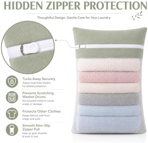 Green 5-piece set in bags, durable cotton mesh laundry bags, sturdy zipper, breathable mesh, delicate laundry bags, suitable for underwear, clothes, pants, and socks - Image 4