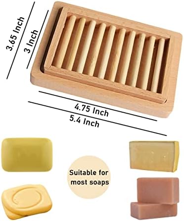 Home Bamboo Wood Soap Box Holder, Double Layer Draining Soap Box Hand Craft Bathtub Shower Dish Accessories Keeps Soap Dry… - Image 6