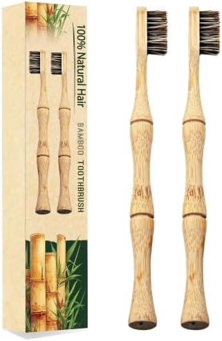 Bamboo Toothbrushes, Natural Horsehair Bristles, 2-Pack by Unknown