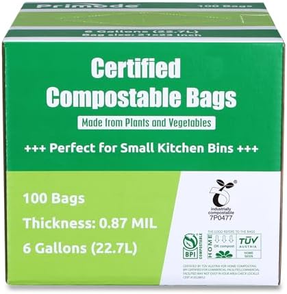 Compostable Bags, 6 Gallon Food Scraps Yard Waste Bags, 100 Count, Extra Thick 0.87 Mil. ASTMD6400 Compost Bags Small Kitchen Trash Bags, Certified By BPI And TÜV AUSTRIA, - Image 6