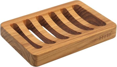 HTB Slotted Bar Soap Holder Teak Wood,Sponge Holder for Kitchen Sink by HTB