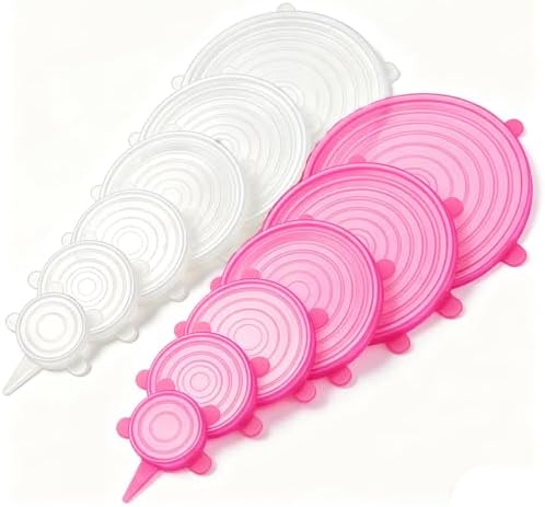 12 pcs Silicone Stretch lids set(6 Sizes,white&pink) by JYYHSF