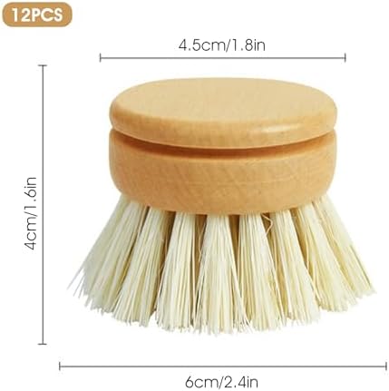 12Pcs Wooden Dish Brush, Reusable Palm Sized Dish Brushes with Sisal Bristles & Wood Handle for Kitchen Pots, Pans, Brush Set - Image 4