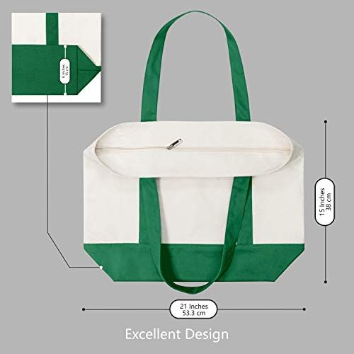 TOPDesign 30-Pack Canvas Tote Bags with an External Pocket, Reusable Grocery Shopping Bags, Top Zipper Closure, Daily Essentials (Green/Natural) - Image 5