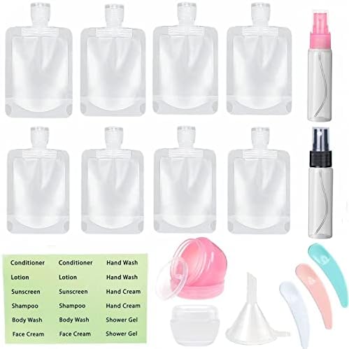 SEQUHITKU 17 Pack Travel Pouches for Toiletries,TSA Approved,Travel Size Portable Containers,Stand Up Pouch,Refillable Travel Accessories for Shampoo Conditioner Lotion Soap Liquids (C-17pcs) by SEQUHITKU