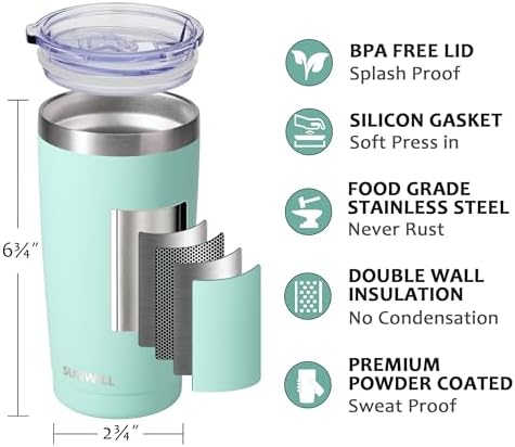 SUNWILL Travel Coffee Mug with Lid, 20 oz Tumbler Set of 2, Insulated Stainless Steel Cup for Water, Tea, Powder Coated Sakura & Mint - Image 2