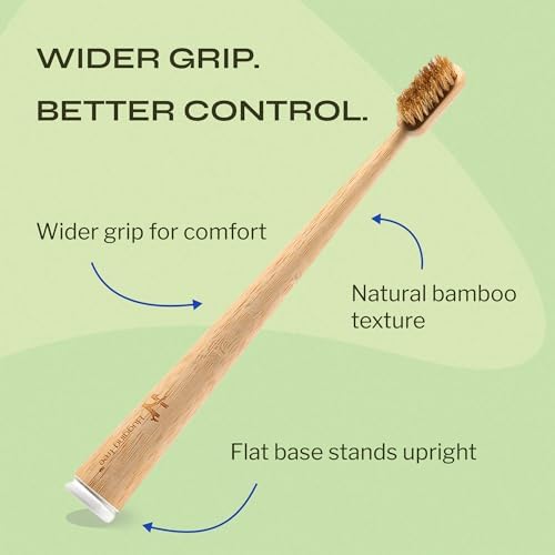 Boar Bristle Bamboo Toothbrush, Made from Natural Boar Hair Bristles, Plastic-Free (Pack of 6) - Image 3