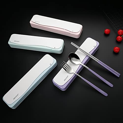 DEVICO Travel Utensils with Case, 4Pcs Portable Silverware Set for Work, 18/8 Stainless Steel Reusable Cutlery, Korean Spoon and Chopsticks Fork for Camping, School, Lunch Box Accessories (Purple) - Image 6