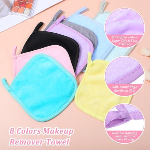 48 Pcs Reusable Makeup Remover Pads Cloths, Soft Microfiber Makeup Towels and Eraser, 8 Colors Facial Cleansing Washable Towels for Face, Hands, Bathroom (5.5 x 6.3 Inch) - Image 3
