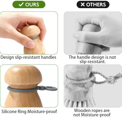 2 Pack Wooden Dish Brush with Soft Rubber Hanging Ring - Image 5