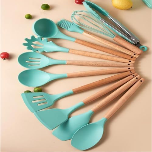 Kitchen Utensils Set & Knife Set with Block, 19 Piece All-in-One Cooking Set, 12 Nonstick Silicone Utensils + 5 Sharp Stainless Steel Chef Knives + Cutting Board, Dishwasher Safe Gift Set (Teal) - Image 3