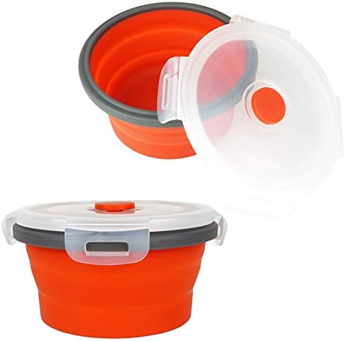 Ecomorning 3Piece Round Collapsible Lunch Container Silicone Food Storage Containers Collapsible Camping Bowl with Airtight Silicone Lids, Microwave, & Freezer Safe, 350ML - Image 5
