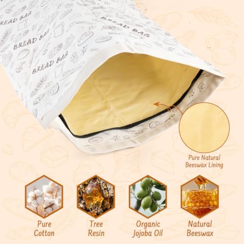 2-Pack Reusable Beeswax Bread Bags for Sourdough & HomemadeBread with Zipper, 16.5 x 13 inch bread bags for Food Storage - Image 4