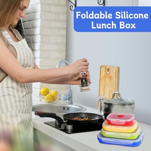 4 Collapsible Food Storage Containers, Silicone Food Storage Containers with Plastic Airtight Lids, Collapsible Storage Containers for Food Camping, Microwave Dishwasher Freezer Safe - Image 6