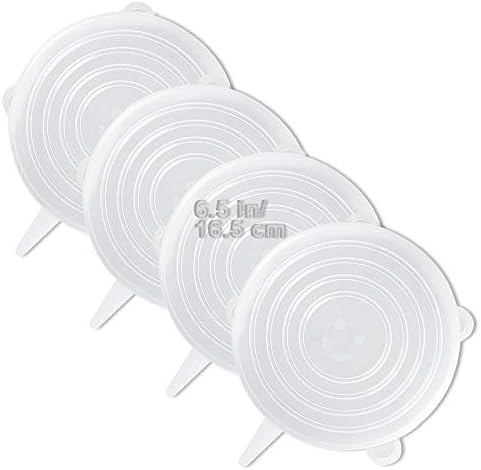 LELE LIFE 4 Pack Same Size Silicone Stretch Lids, Thicker Reusable Sturdy Silicone Container Cover, Expandable Food Storage Covers, Dishwasher and Freezer Safe, 6.5in(16.5cm) by LELE+LIFE
