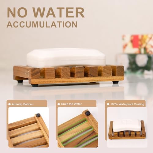 HTB 2 Pack Slotted Bar Soap Holder Teak Wood for Bathroom - Image 2