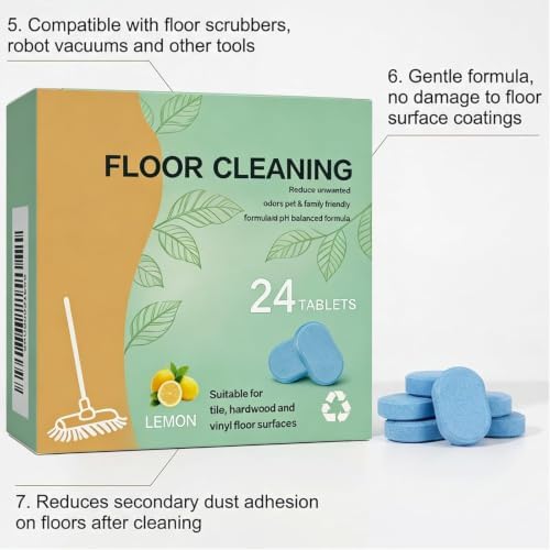 Floor Cleaning Tablets, 24 Count, Hard Floor Cleaner Tablets, Lemon Scent, Multi-Surface Effervescent Cleaner for Hardwood, Tile, Vinyl and Laminate Floors, Streak-Free - Image 7