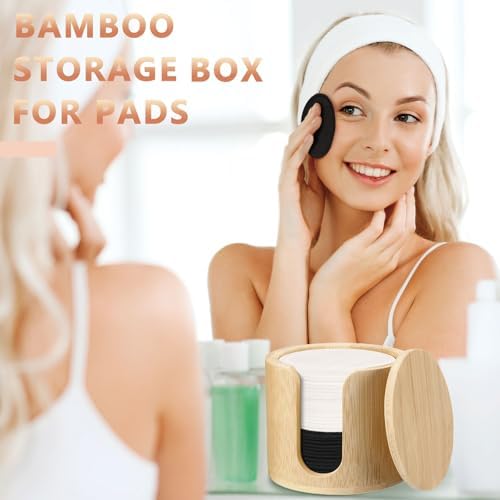 Foaincore 40 Pcs Reusable Makeup Remover Pads with Mesh Storage Bag and Bamboo Box Washable Bamboo Cotton Rounds Soft Reusable Face Pad for Toner Skin Various Skin Care Products(Black White) - Image 4