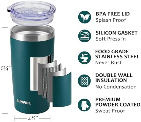 SUNWILL Travel Coffee Mug with Lid, 20 oz Tumbler Set of 2, Insulated Stainless Steel Cup for Drinks， Water, Tea, Powder Coated Forest Green & Plum - Image 2