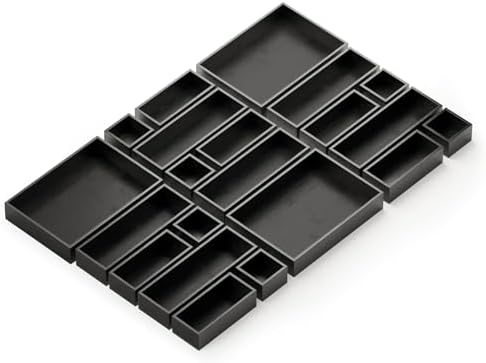 SpaceAid 21-Piece Bamboo Drawer Organizer Storage Boxes Set, Wood Tray Junk Drawer Organizers Multi-Use Divider Bins for Kitchen, Bathroom, Office Desk and Makeup Organization (21 Pack, Black) by SpaceAid