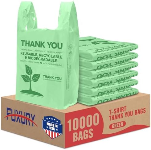 Fuxury Green Plastic Thank You Bags (10000 Count) 11.5 x 6.5 x 21, Grocery, Take Out, To Go, Retail Shopping T-shirt Bags for Small Business in Bulk (Made in USA) by Fuxury