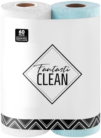 Fantasticlean Microfiber Cleaning Cloth Roll-60 Sheets,12"x12"(White, Blue) by Fantasticlean