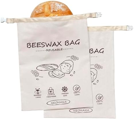 Reusable Beeswax Bread Bag - Bread Bags for Homemade Bread,Cotton Sourdough Bread Bags, Sourdough Storage Bag (2 Pack) - Image 2