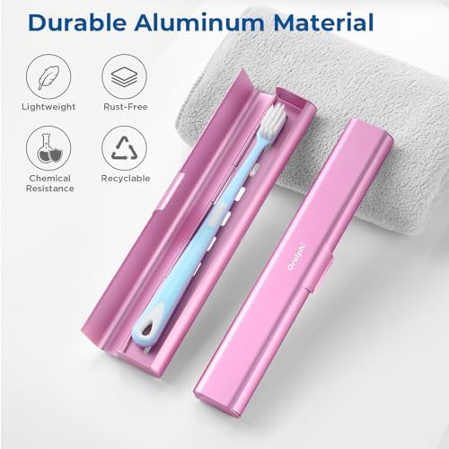 Aluminum Toothbrush Travel Case, Portable Travel Toothbrush Holder, Durable Manual Toothbrush Box Container for Traveling, Bathroom, Camping, Business Trip-Pink - Image 2