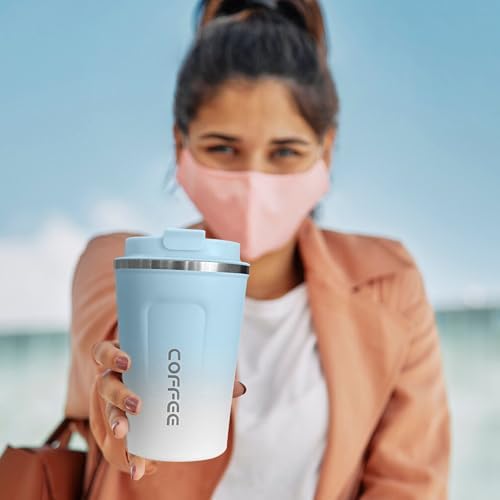 SPLMIFA Travel Coffee Mugs Leak-Proof, Reusable Coffee Cups with Lids, Stainless Steel Vacuum Insulated Coffee Tumblers, Thermal Insulation Cup for Men & Women Hot & Cold Drinks(2nd-Blue White, 12OZ) - Image 6