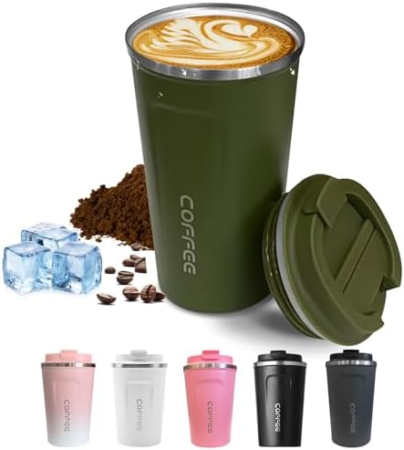 SPLMIFA Travel Coffee Mugs Leak-Proof, Reusable Coffee Cups with Lids, Stainless Steel Vacuum Insulated Coffee Tumblers, Thermal Insulation Cups for Men and Women Hot & Cold Drinks(2nd-Green, 17OZ) by SPLMIFA