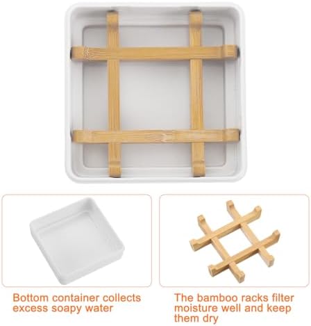 uxcell Wooden Soap Holder, Detachable Self Draining Square Soap Dishes with Lid, Wooden Bamboo Soap Bar Tray for Shower (Double Pack Right Angle White) - Image 3