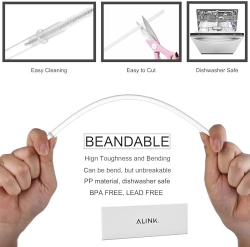 ALINK 12-Pack Reusable Clear Plastic Straws, 10.5-inch Hard Tumbler Straws - Image 3