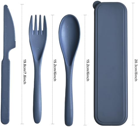 Travel Utensils with Case, 4 Sets Reusable Utensils Set with Case, Wheat Straw Utensils for Lunch Box Accessories, Camping Utensil Set for School Work Lunch or Daily Use - Image 2