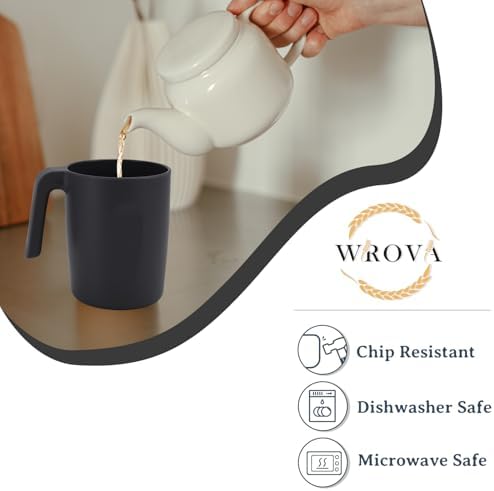 Wrova 16oz Wheat Straw Cups with handles set of 6-Plastic Cups Reusable-Unbreakable Kids Mugs-Dishwasher Safe & Microwave Safe-Ideal Plastic Mugs for Tea,Coffee,Camping,RV-Black - Image 3