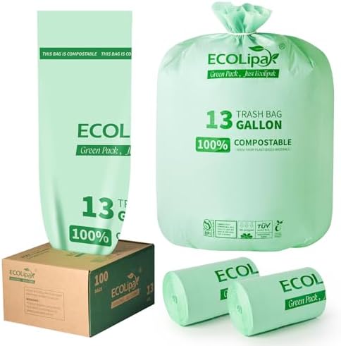 ECOLipak 13 Gallon 100 Count Compostable Kitchen Trash Garbage Bags by ECOLipak