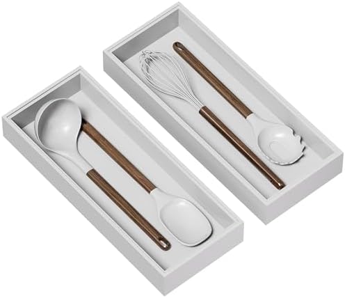 Lixple Bamboo Kitchen Drawer Organizer, 2 Pack, 15" x 6" x 2", White by Lixple