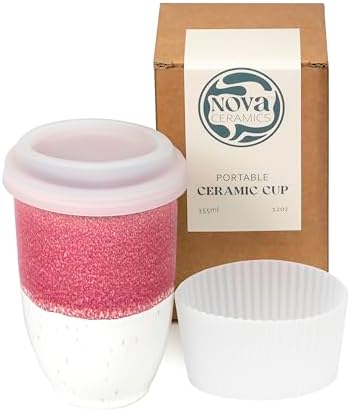 NOVA CERAMICS Travel Mugs - Ceramic Tumbler With Lid – Ceramic Travel Mug To Go Cup – Microwave & Dishwasher Safe Ceramic Coffee Tumbler - Gifts For Women Men Him Her – 12oz – Coral Pink by NovaCeramics