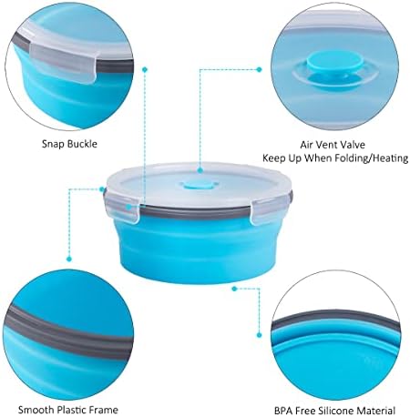Collapsible Food Storage Containers Round with Airtight Lid, 27 oz, Kitchen Stacking Silicone Collapsible Meal Prep Container Set for Leftover, Microwave Freezer Dishwasher Safe, Blue, Set of 4 - Image 4