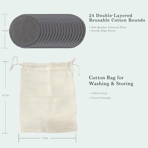 24 Packs Bamboo Charcoal Reusable Cotton Rounds for Face - Image 2