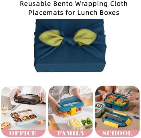 Vtrbwze Furoshiki Japanese Wrapping Cloth,Eco Gift Wrap Paper,Reversible Solid Color,27.6 inches Large Reusable Bento Bag Placemats for Lunch Boxes Eco-bag Christmas Birthday Gift (Navy Blue + Green) - Image 3