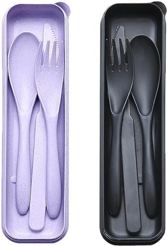 Reusable Travel Utensils Set with Case Wheat Straw Fork Spoon Knife Cutlery by Unknown