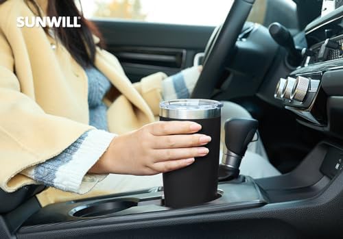 SUNWILL Travel Coffee Mug with Lid, 20 oz Tumbler Set of 2, Insulated Stainless Steel Cup for Water, Tea, Ice, Powder Coated Black 2 pack - Image 6