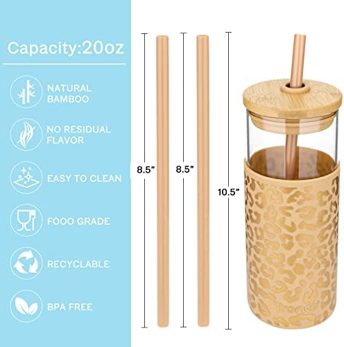 Tronco 20 oz Glass Tumbler with Lids and Straws, Reusable Iced Coffee Cups - Image 2