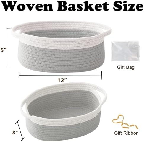 Small Woven Rope Basket with Handles, White&Grey - Image 2