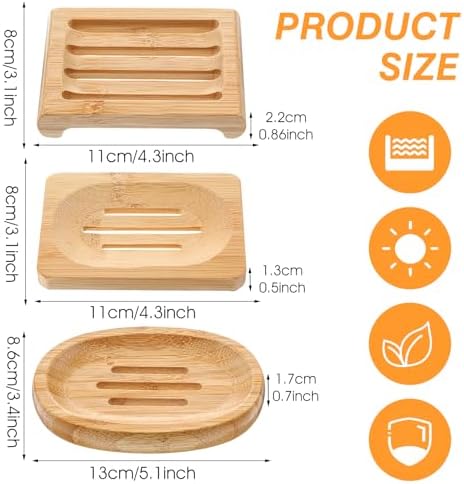 12 Pcs Bamboo Soap Dish Bulk, Self-Draining Non-Slip Bamboo Soap Trays Bulk, Wooden Soaps Holder Tray, Shampoo Bar Holder for Bathroom, Kitchen (3 Sizes) - Image 2