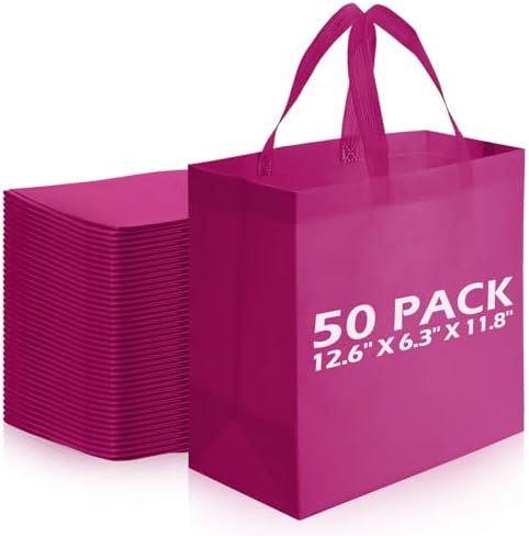 Reginary 50 Pcs Reusable Tote Bags Shopping Bags Non Woven, Rose Red by Reginary