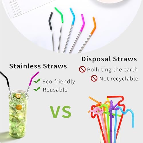 Lazycorner 10 Pcs Metal Straw Reusable 8.5" 6mm Stainless Steel Straws,20oz-32oz, Silver Drinking Straws with Silicone Tips, 4 Straw Cleaner Brush, 1 Travel Case - Image 5