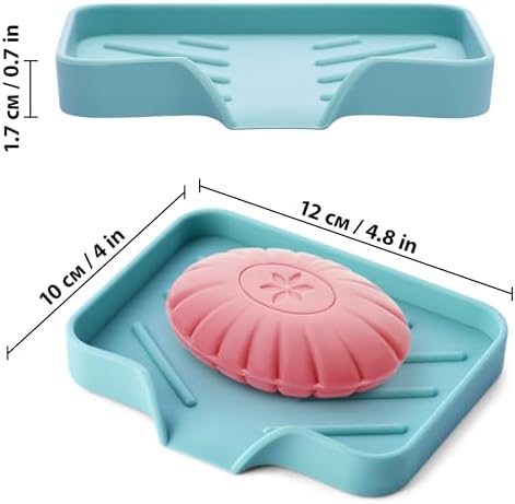 Light Green Silicone Soap Dish Tray, Self-Draining Soap Holder for Bar Soap, Silicone Soap Tray with Drainage, Soap Dishes for Kitchen Counter - Image 3