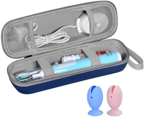 Travel Case for Oral-B/Oral-B Pro/Phlips Sonicare Electric Toothbrush with 2pcs Toothbrush Heads Cover Cap, Portable Hard Protective Storage Bag with Accessories Storage (Blue) by TUNYINSH
