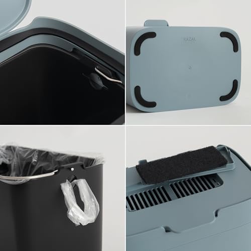 KAZAI. Compost Bin Kitchen 'Elin' | 1.2 GAL / 4.5L Countertop Compost Bin with Lid & Carbon Filter | Odor-Free, Dishwasher Safe, with Inner Bucket | Small Indoor Kitchen Composter | Stone-Blue - Image 6